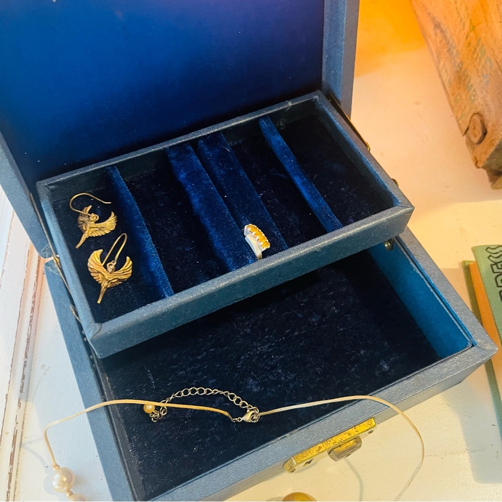 Vintage Mini Jewelry Blue Velvet Brass Closure